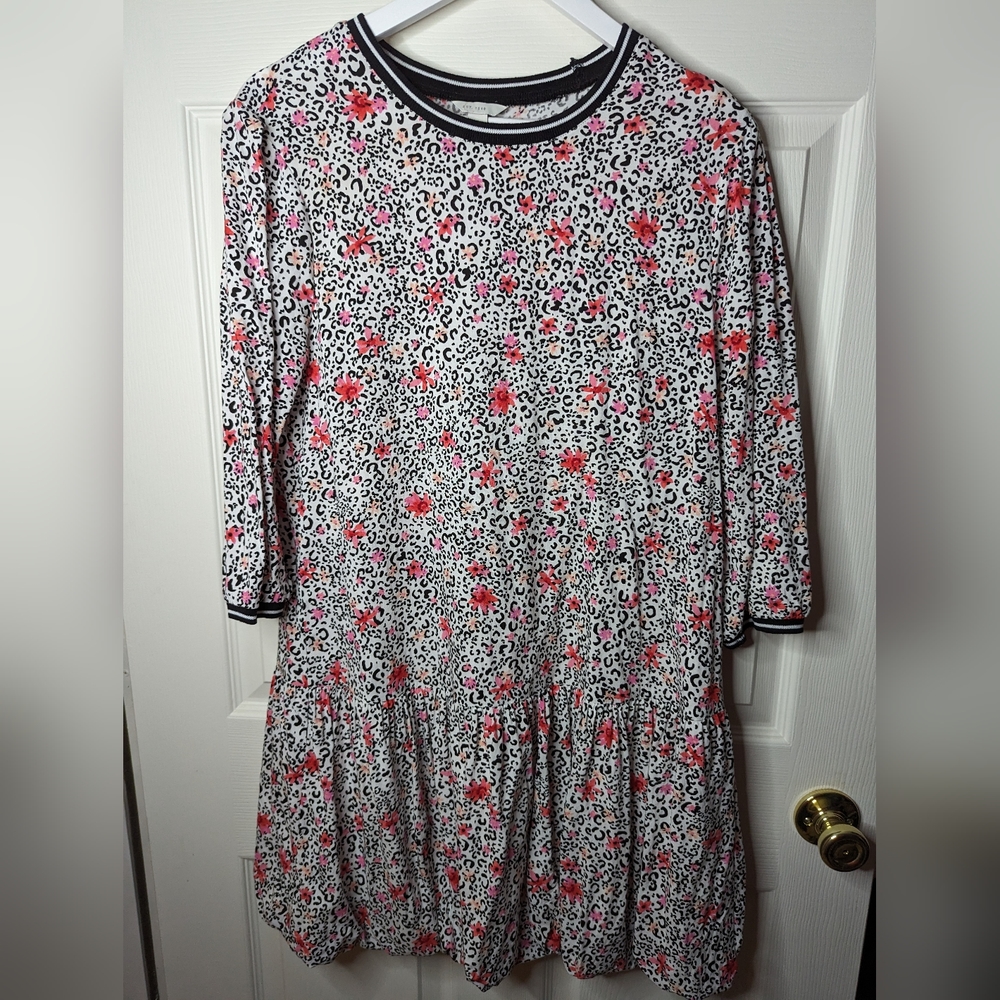 Cato black & white with pink flowers drop waist dress size medium